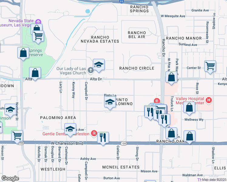 map of restaurants, bars, coffee shops, grocery stores, and more near 2800 Pinto Lane in Las Vegas