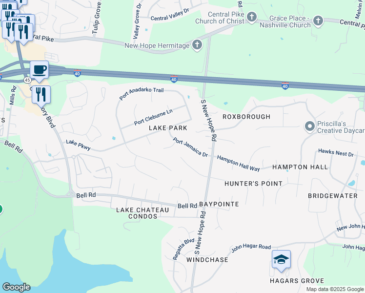 map of restaurants, bars, coffee shops, grocery stores, and more near 6017 Port Jamaica Drive in Nashville