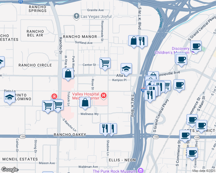 map of restaurants, bars, coffee shops, grocery stores, and more near Shadow Lane in Las Vegas