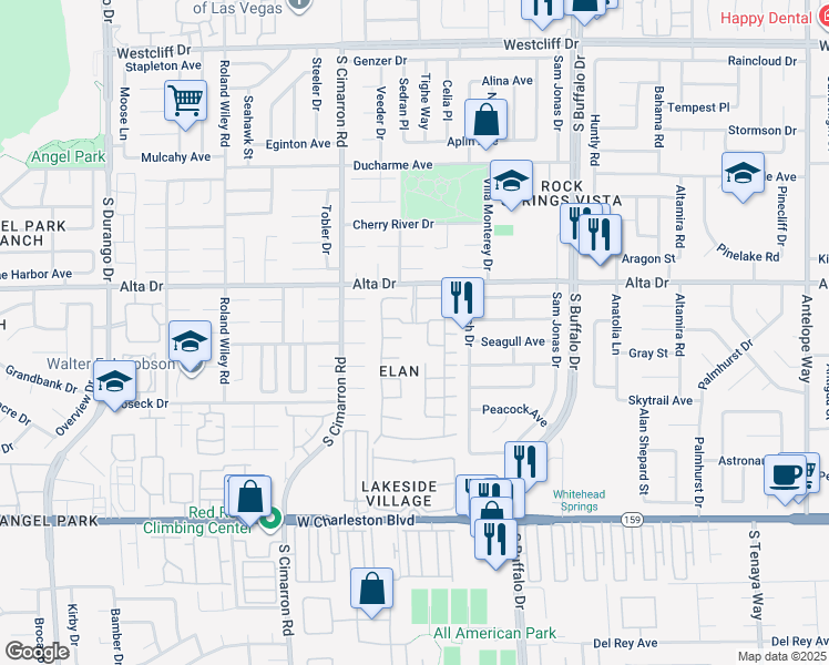 map of restaurants, bars, coffee shops, grocery stores, and more near 7901 Foxwood Place in Las Vegas
