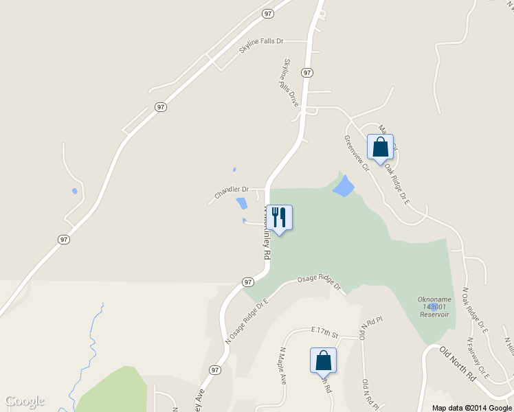 map of restaurants, bars, coffee shops, grocery stores, and more near 1818 North McKinley Avenue in Sand Springs