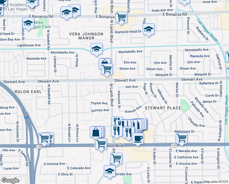 map of restaurants, bars, coffee shops, grocery stores, and more near 200 North Lamb Boulevard in Las Vegas