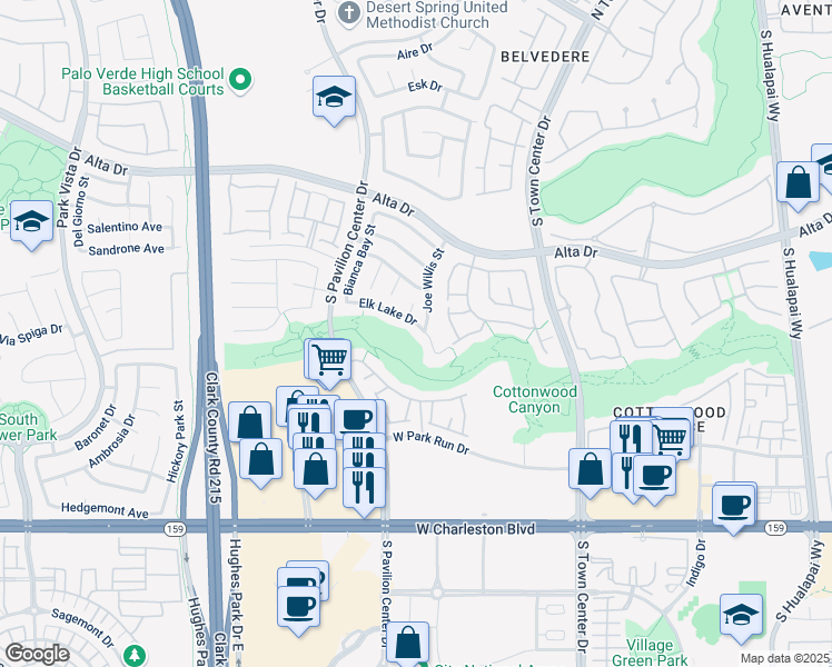 map of restaurants, bars, coffee shops, grocery stores, and more near 10741 Elk Lake Drive in Las Vegas