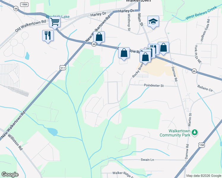 map of restaurants, bars, coffee shops, grocery stores, and more near 4669 Beacon Park Lane in Walkertown