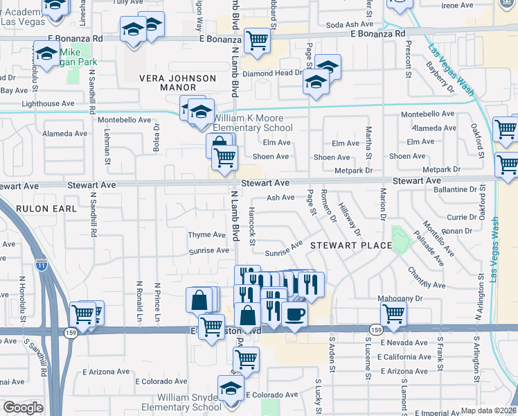 map of restaurants, bars, coffee shops, grocery stores, and more near 4429 East Ogden Avenue in Las Vegas