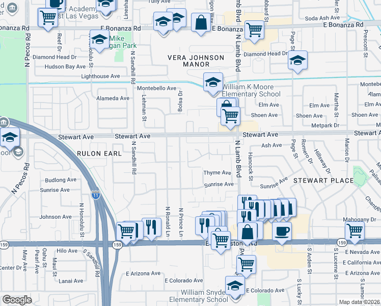 map of restaurants, bars, coffee shops, grocery stores, and more near 279 North Lamb Boulevard in Las Vegas