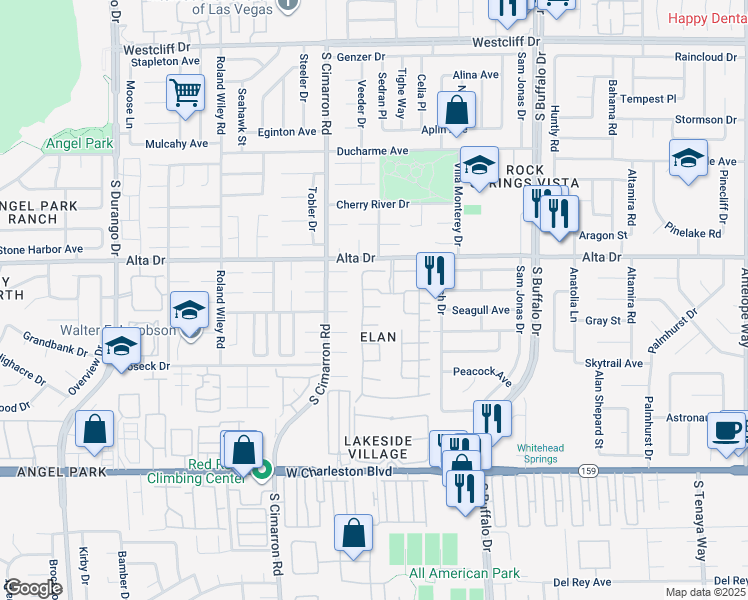 map of restaurants, bars, coffee shops, grocery stores, and more near 613 Yacht Harbor Drive in Las Vegas