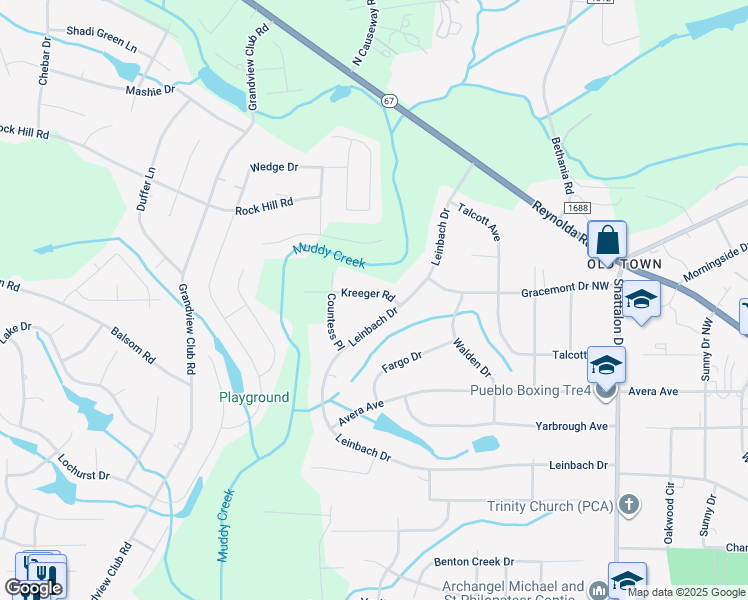 map of restaurants, bars, coffee shops, grocery stores, and more near 4500 Kreeger Rd in Winston-Salem