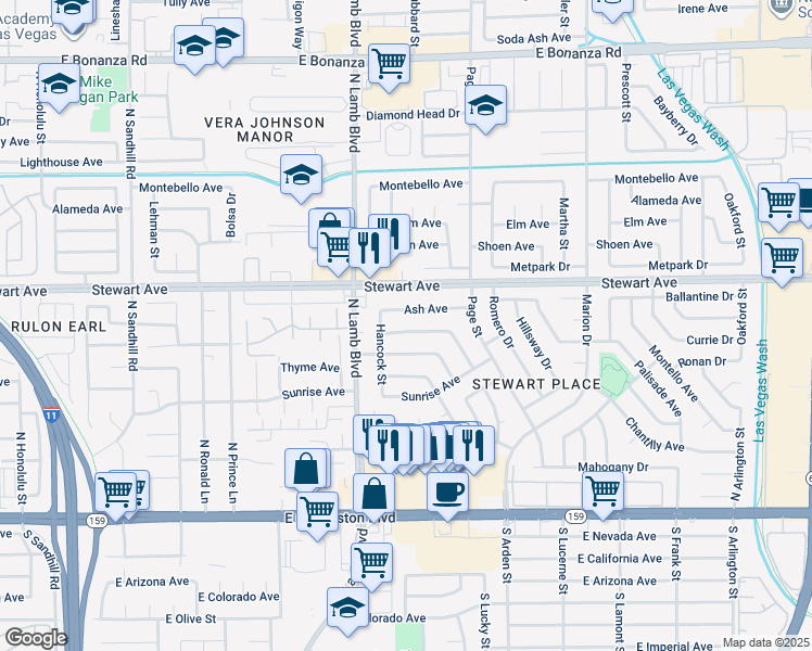 map of restaurants, bars, coffee shops, grocery stores, and more near 4429 East Ogden Avenue in Las Vegas