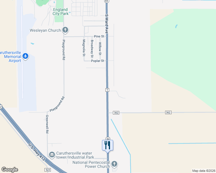 map of restaurants, bars, coffee shops, grocery stores, and more near 2 Cosmo Drive in Caruthersville