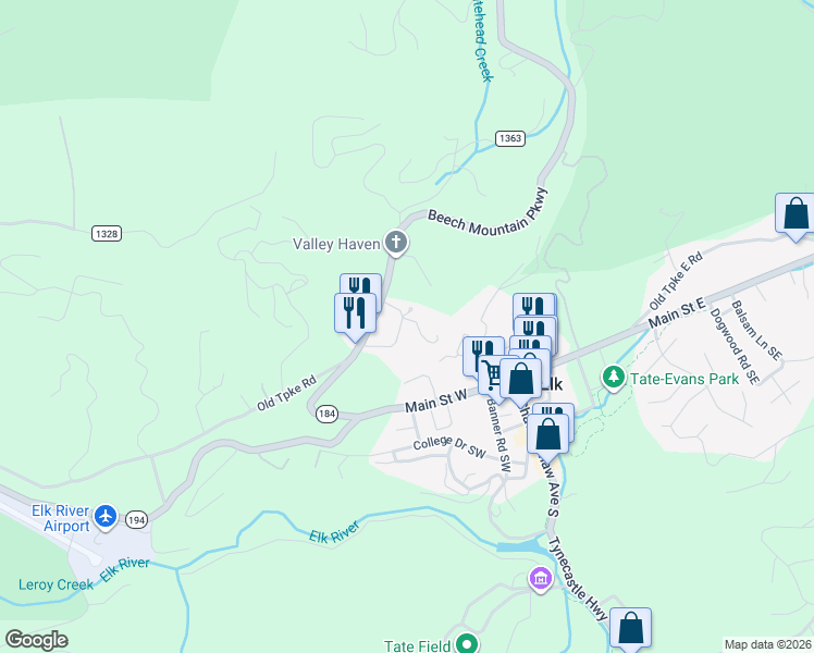 map of restaurants, bars, coffee shops, grocery stores, and more near 226 Beech Haven Road in Banner Elk