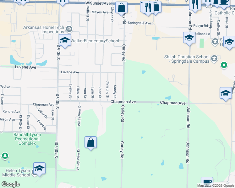 map of restaurants, bars, coffee shops, grocery stores, and more near 2301 Sandy St in Springdale