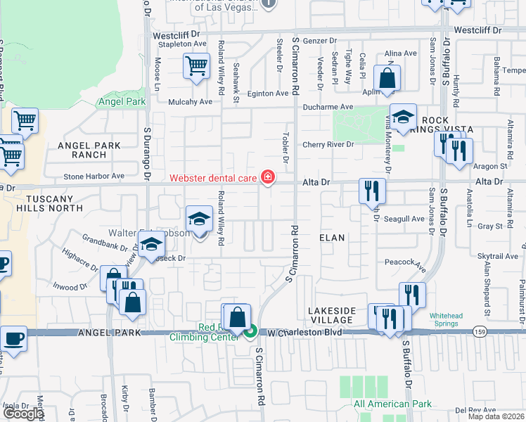 map of restaurants, bars, coffee shops, grocery stores, and more near 529 Sueno Court in Las Vegas