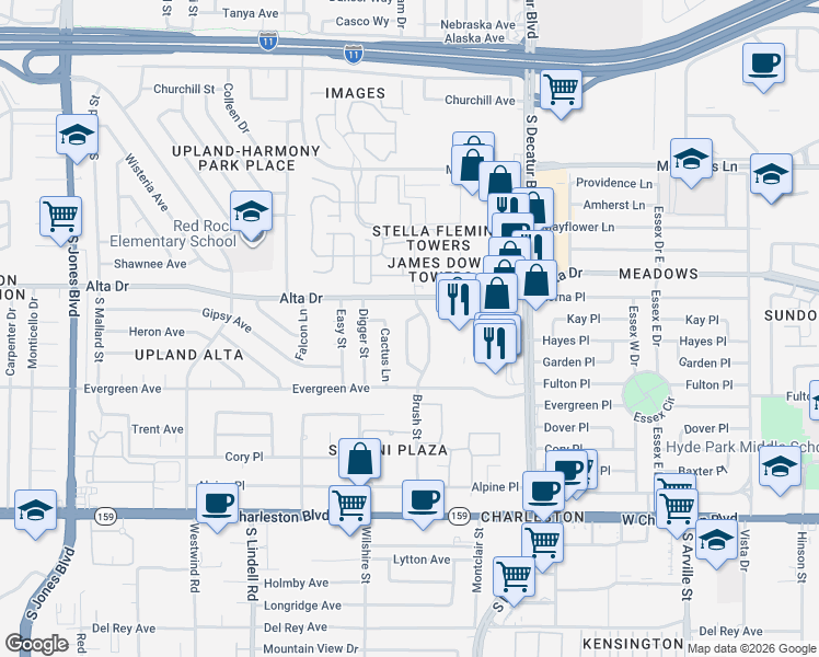 map of restaurants, bars, coffee shops, grocery stores, and more near 604 Berry Cir in Las Vegas