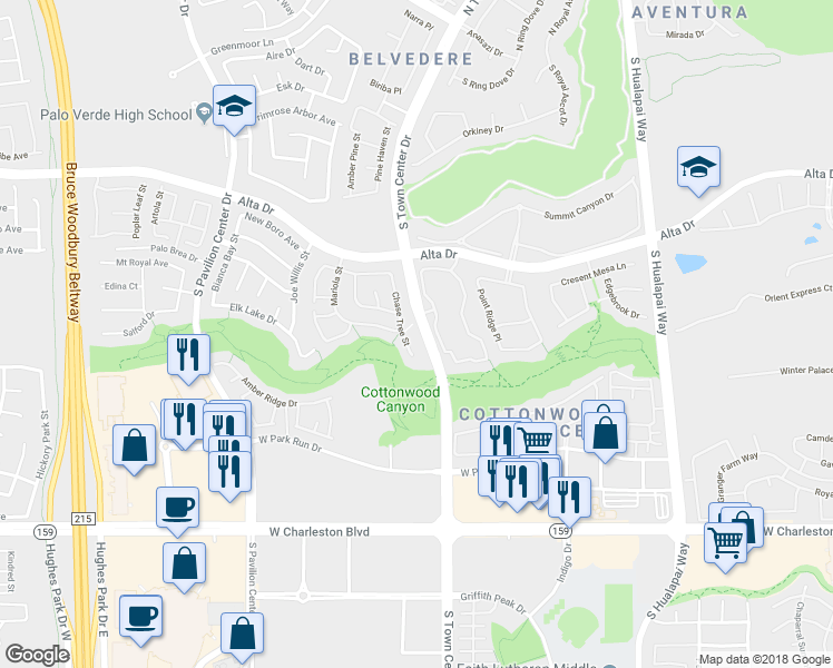 map of restaurants, bars, coffee shops, grocery stores, and more near 704 Chase Tree Street in Las Vegas