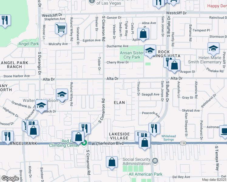 map of restaurants, bars, coffee shops, grocery stores, and more near 609 Yacht Harbor Drive in Las Vegas