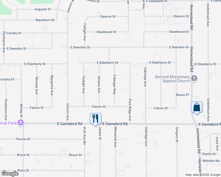 map of restaurants, bars, coffee shops, grocery stores, and more near 3720 Ranger Way in Pahrump