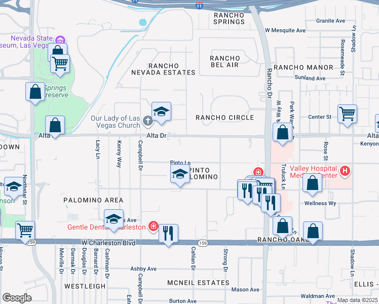 map of restaurants, bars, coffee shops, grocery stores, and more near 2800 Pinto Lane in Las Vegas