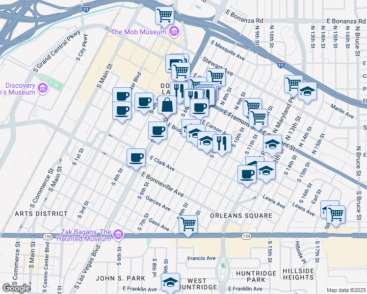 map of restaurants, bars, coffee shops, grocery stores, and more near 315 South 7th Street in Las Vegas