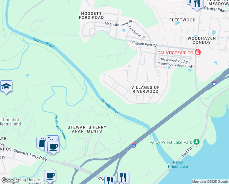 map of restaurants, bars, coffee shops, grocery stores, and more near 1829 Stonewater Drive in Nashville