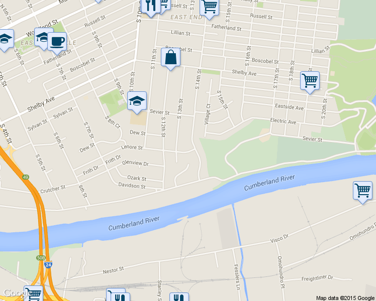 map of restaurants, bars, coffee shops, grocery stores, and more near 1309 Lenore Street in Nashville