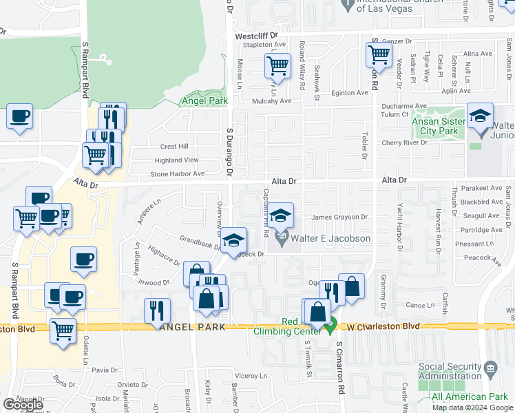 map of restaurants, bars, coffee shops, grocery stores, and more near 525 Indian Princess Drive in Las Vegas
