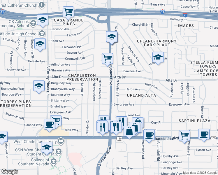 map of restaurants, bars, coffee shops, grocery stores, and more near 6101 Glendale Circle in Las Vegas