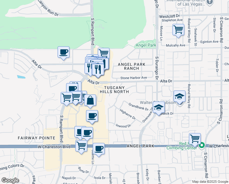 map of restaurants, bars, coffee shops, grocery stores, and more near 8633 Trianon Lane in Las Vegas
