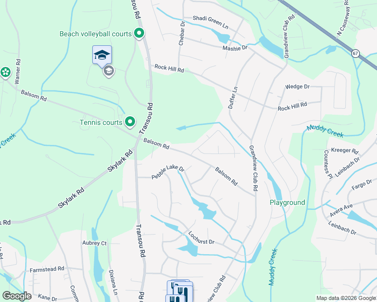 map of restaurants, bars, coffee shops, grocery stores, and more near 4717 Balsom Road in Winston-Salem