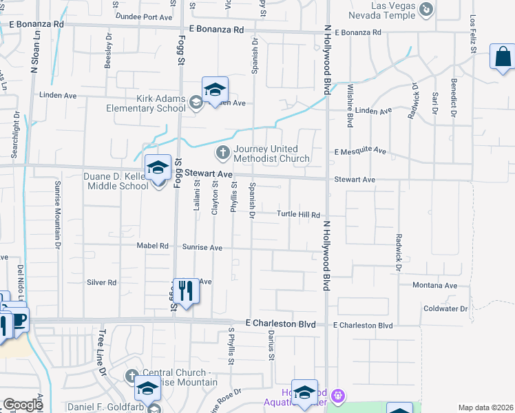 map of restaurants, bars, coffee shops, grocery stores, and more near 6510 Turtle Hill Road in Las Vegas