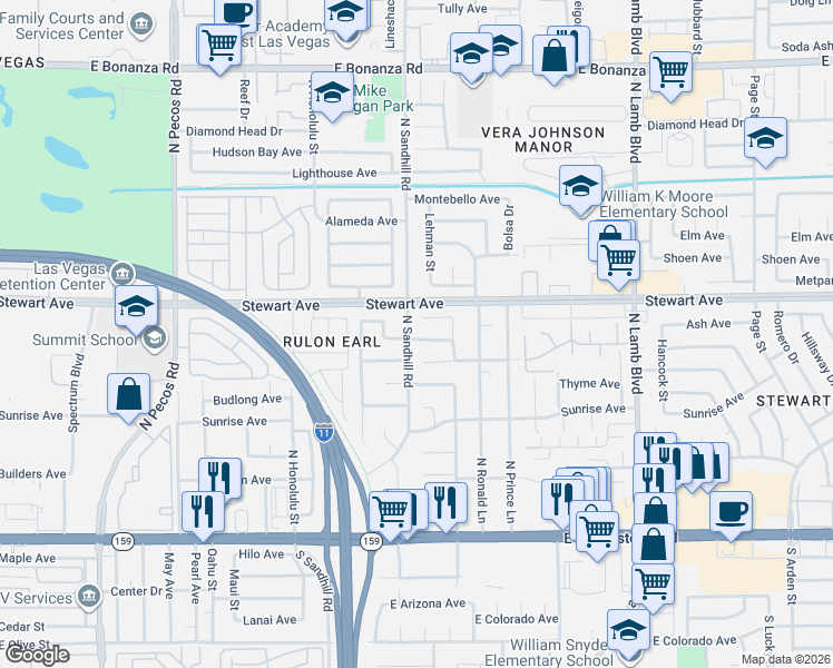 map of restaurants, bars, coffee shops, grocery stores, and more near 4000 Saguaro Lane in Las Vegas
