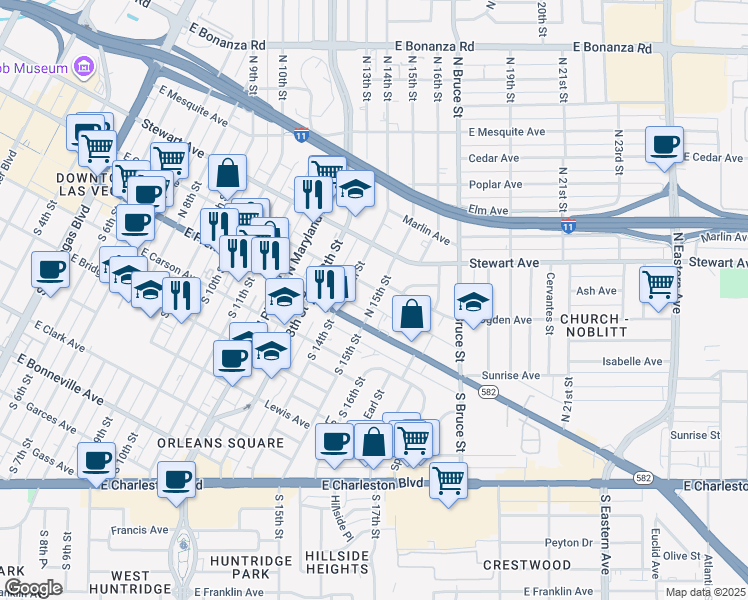 map of restaurants, bars, coffee shops, grocery stores, and more near in Las Vegas