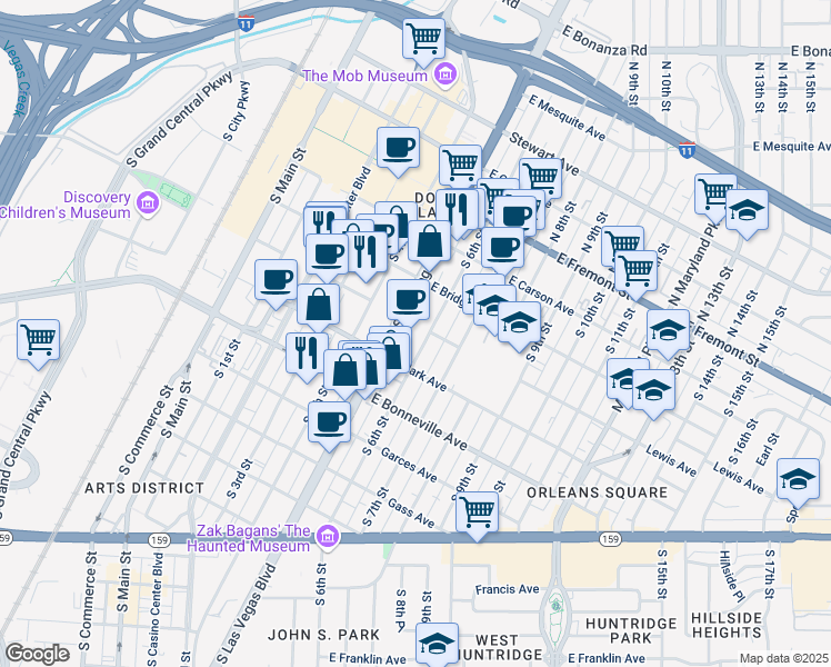 map of restaurants, bars, coffee shops, grocery stores, and more near 335 South Las Vegas Boulevard in Las Vegas