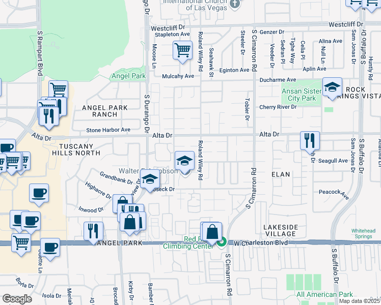 map of restaurants, bars, coffee shops, grocery stores, and more near 8340 Pendragon Circle in Las Vegas