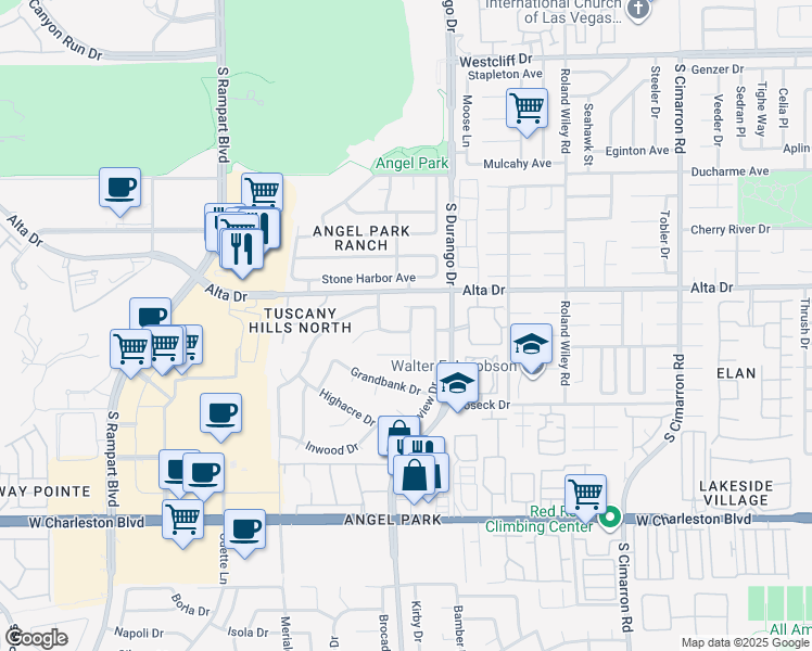 map of restaurants, bars, coffee shops, grocery stores, and more near 8612 Blissville Avenue in Las Vegas