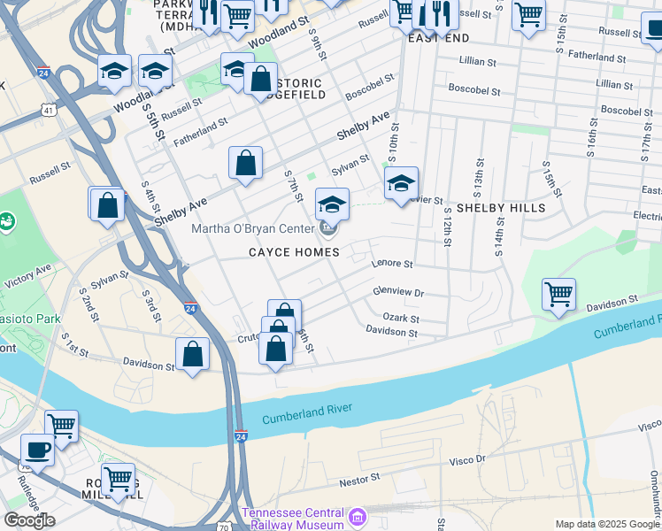 map of restaurants, bars, coffee shops, grocery stores, and more near 808 South 7th Street in Nashville