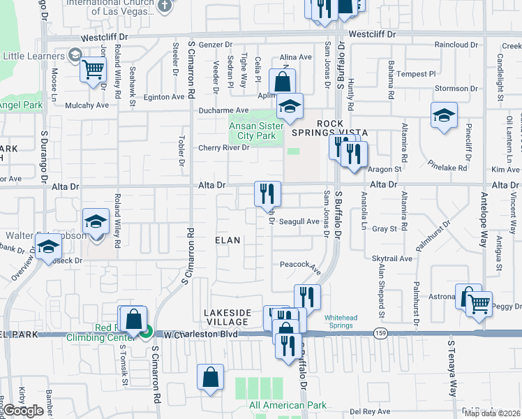 map of restaurants, bars, coffee shops, grocery stores, and more near 7804 Cliffside in Las Vegas