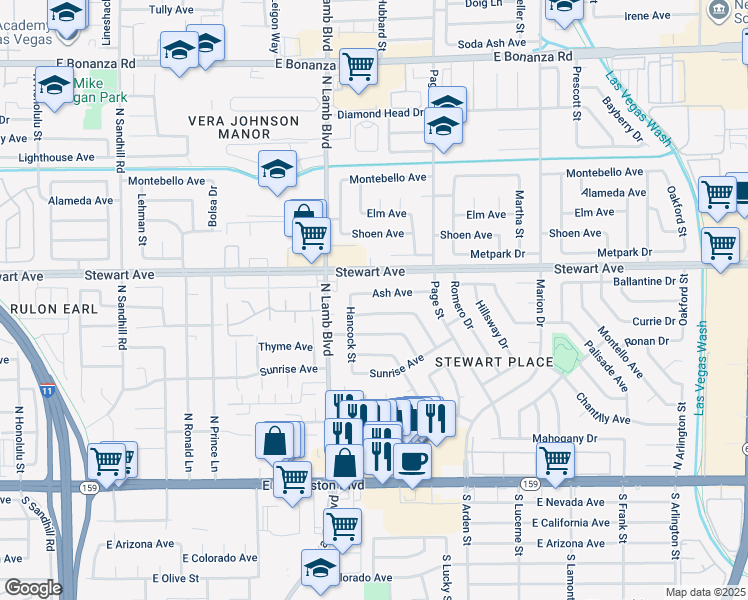 map of restaurants, bars, coffee shops, grocery stores, and more near 4428 Ash Avenue in Las Vegas