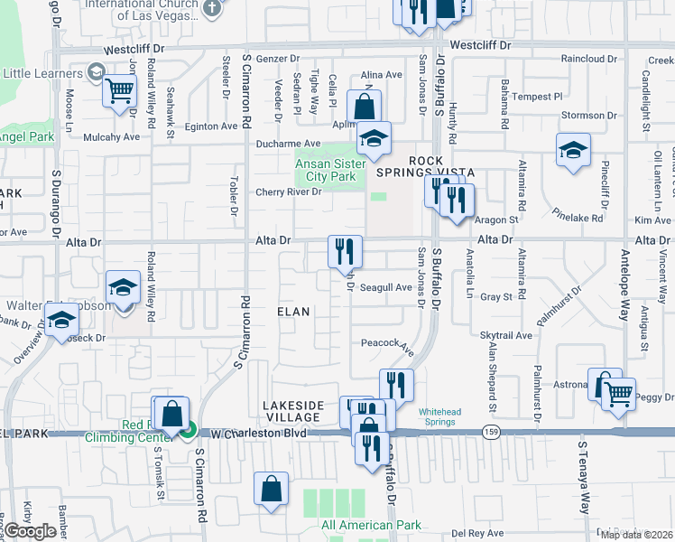 map of restaurants, bars, coffee shops, grocery stores, and more near 7804 Cliffside in Las Vegas