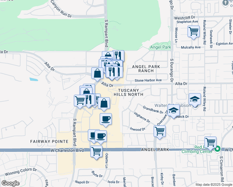 map of restaurants, bars, coffee shops, grocery stores, and more near 8791 Alta Drive in Las Vegas