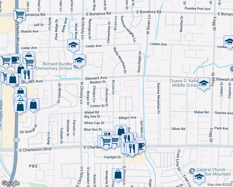 map of restaurants, bars, coffee shops, grocery stores, and more near 282 North Linn Lane in Las Vegas