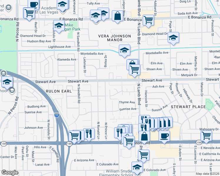 map of restaurants, bars, coffee shops, grocery stores, and more near 275 North Lamb Boulevard in Las Vegas