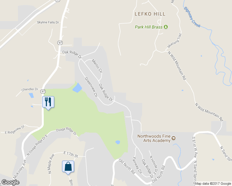 map of restaurants, bars, coffee shops, grocery stores, and more near 625 Arrowhead Stree in Sand Springs