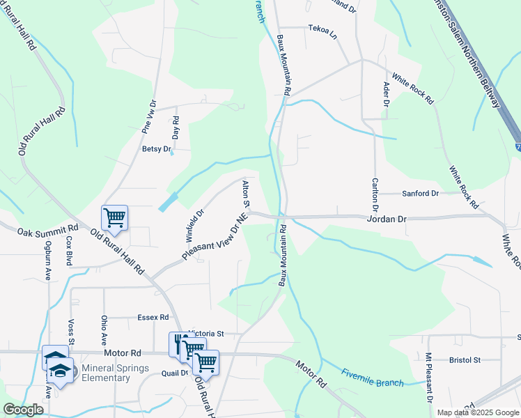 map of restaurants, bars, coffee shops, grocery stores, and more near 1407 Pleasant View Drive Northeast in Winston-Salem