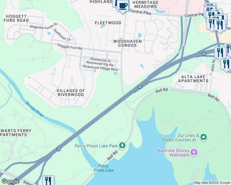 map of restaurants, bars, coffee shops, grocery stores, and more near 3816 Dodson Chapel Road in Nashville