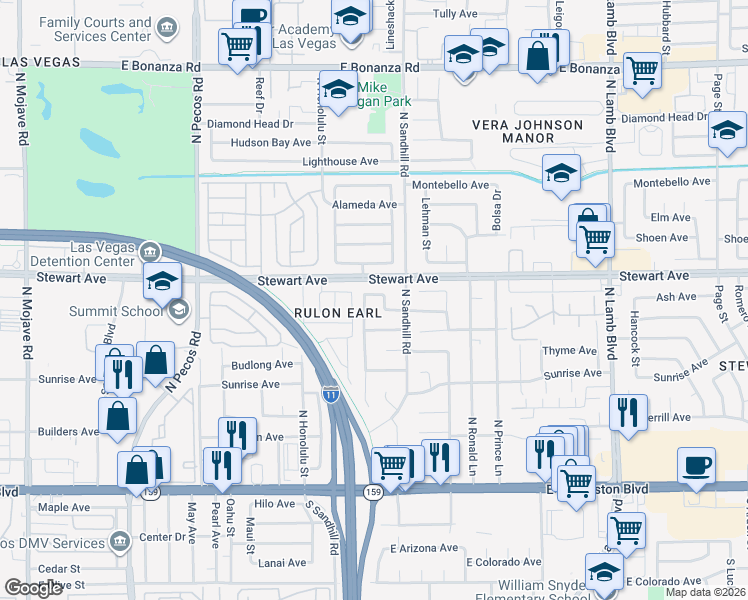 map of restaurants, bars, coffee shops, grocery stores, and more near 3978 Saguaro Lane in Las Vegas