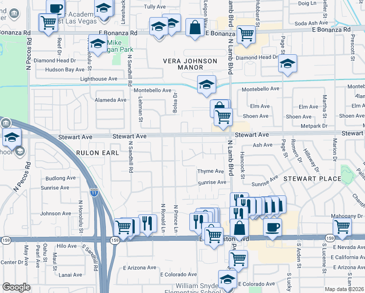 map of restaurants, bars, coffee shops, grocery stores, and more near 275 North Lamb Boulevard in Las Vegas