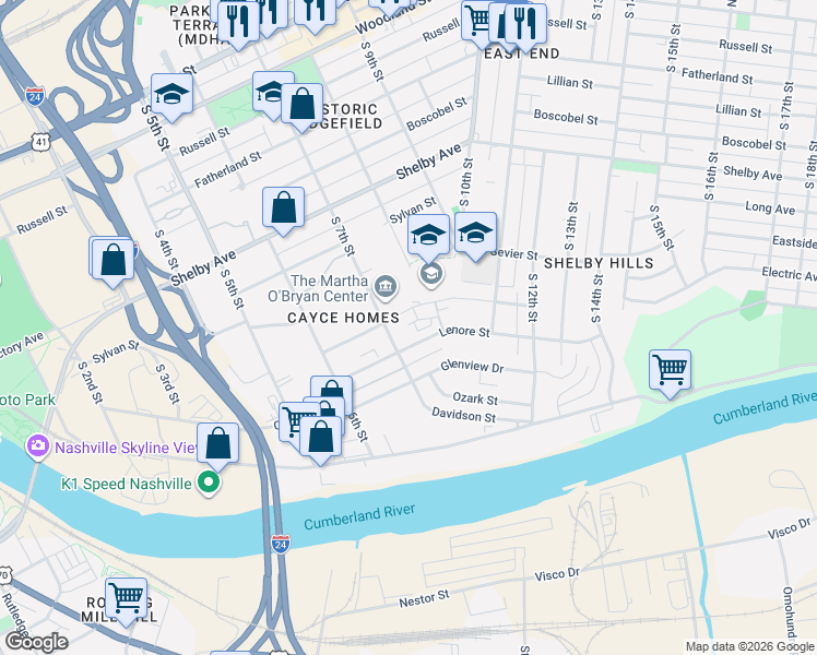 map of restaurants, bars, coffee shops, grocery stores, and more near 865 South 8th Court in Nashville