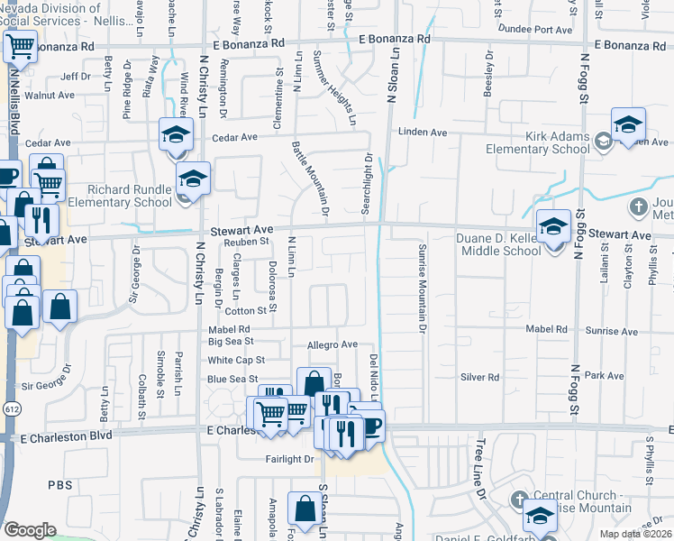 map of restaurants, bars, coffee shops, grocery stores, and more near 320 Ellen Marie Drive in Las Vegas
