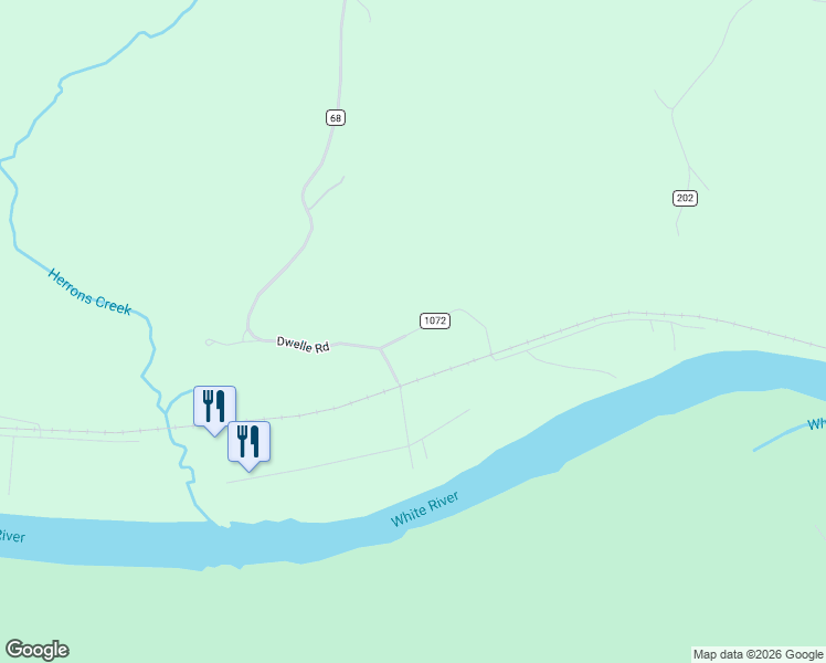map of restaurants, bars, coffee shops, grocery stores, and more near County Road 1072 in Baxter County